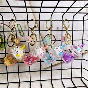 Lindo Llavero de Té Boba - Llavero de Coche con Gato y Flor de Cerezo Kawaii, Colgante Creativo de Resina, Regalo para Niñas y Mujeres - Product Image 6