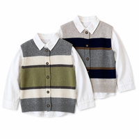Ensemble gilet et chemise en tricot rayé pour enfants, col en V à rayures audacieuses, boutonnage, tenue deux pièces preppy pour garçons et filles, vente en gros OEM