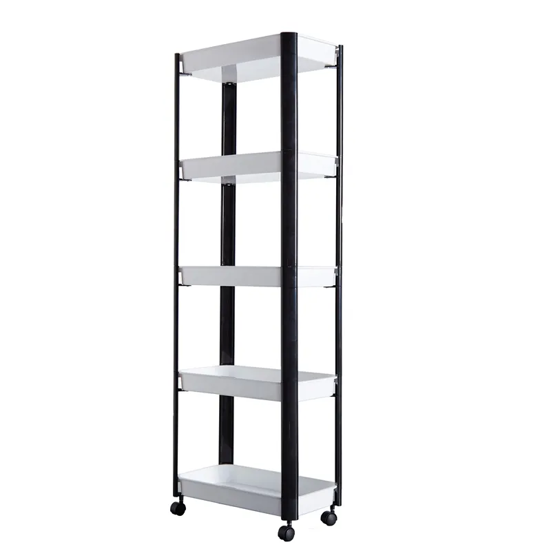 Multipurpose White Kleine 5 Tier Trek Verwijderbare Opslag Hoek Organizer Badkamer Rack Plastic Plank Wielen