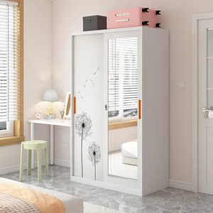 Armoire de Chambre Moderne en Acier à 2/3/4 Portes Coulissantes avec Miroir, Conception Démontable, Taille et Couleur Personnalisables, Durable - Product Image 1