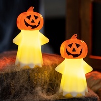 Lampe de nuit en plastique lumineuse en forme de tête de citrouille fantôme - Petite décoration de fête d'Halloween