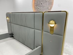 Luxury Room Furniture Bedroom Set <b>Queen</b> King <b>Size</b> <b>Bed</b> Fram Italian Grey Leather Double <b>Bed</b> - Product Image 4