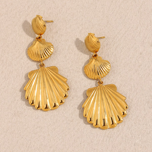 Pendientes de concha de oro de 18 quilates inspirados en el océano, Pendientes colgantes de acero inoxidable para mujer <span class=keywords><strong>E190</strong></span>, novedad de 2025 - Product Image 4