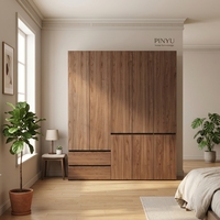 Armoire autoportante en verre avec miroir, design mid-century, portes en placage de bois, grande capacité, rangement à 2 tiroirs pour salles à manger d'hôtel