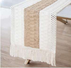 Runner da tavolo in macramè caldo Runner da tavolo in tela naturale in stile rustico con nappe Runner da tavolo da pranzo Boho in <span class=keywords><strong>pizzo</strong></span> di cotone - Product Image 3