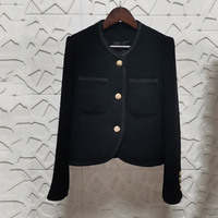 Veste en tweed de laine mélangée de luxe pour femme, style élégant, col rond, coupe courte, avec boutons dorés pour l'automne et l'hiver