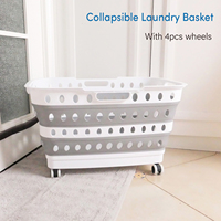 Panier à linge pliable en plastique rectangulaire de 43 L avec roulettes, panier à linge pliable avec poignées