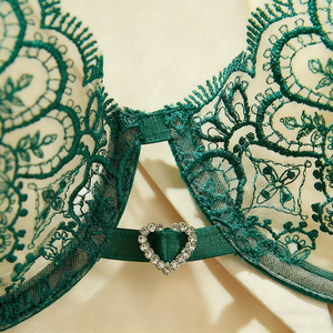 Горячая распродажа в США: Женский комплект нижнего белья, зеленый, экзотический, кружевной бюстгальтер и трусики, с бантом на воротнике, сексуальный, с цветочным принтом, из спандекса - Product Image 2