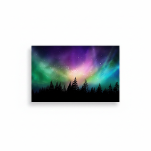 Impression sur toile Aurore Boréale : Silhouette de forêt, Art mural ciel étoilé, CANVAS ENVELOPPE - Product Image 2
