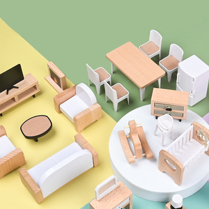 Mini poupées en bois de simulation pour enfants ensemble canapés armoires petits meubles pour jouer à la maison jouets éducatifs parent-enfant - Product Image 6