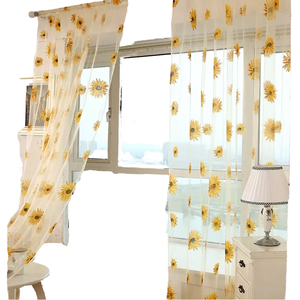 Vente directe d'usine, expédition rapide, rideaux en polyester transparents imprimés tournesol, écologiques, prêts à poser, pour la maison, le salon - Product Image 4