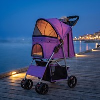 Poussette pliable 4 roues pour animaux de compagnie, portable, imperméable, avec panier de rangement, housse en maille respirante et fermeture éclair