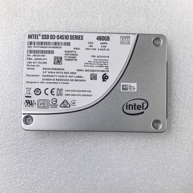Hot Sale Used S4510 480GB SATA SSD 6G RI SFF SC MV Internal Solid State Drive SSDSC2KB480G8P1