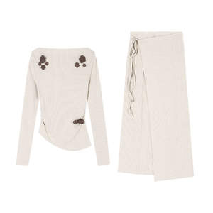 Conjunto de Dos Piezas Vintage para Mujer Shuntong, Top de Punto con Hombros Descubiertos y Pantalones Cortos con Estampado de Leopardo, Anti-Pilling, Poliéster/Algodón, Estilo Elegante - Product Image 5