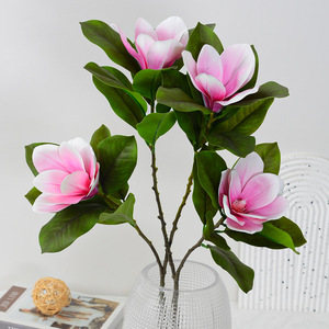Fleur Artificielle Magnolia Rose et Blanche Effet 3D Doux au Toucher en PVC pour Décoration Intérieure et Accessoires de Mariage - Product Image 1