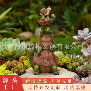 Ornement de jardin en résine en forme de tortues empilées, décoration de cour extérieure, artisanat autoportant en forme d'animal, cadeau - Product Image 5