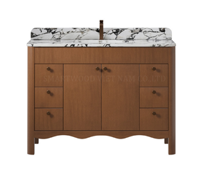 Tocador de baño moderno de madera contrachapada Juego de gabinete de estilo antiguo Tocador de baño de madera maciza - Product Image 1