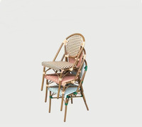 Ensemble de chaises de salle à manger rétro de style français moderne en rotin tissé pour balcons, magasins de thé au lait, séjours chez l'habitant, cuisine en métal, cour