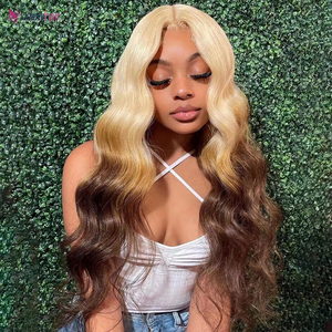 Bán buôn nhiệt độ cao sợi chịu nhiệt tổng hợp ren phía trước tóc giả ombre Màu cơ thể sóng tóc giả mật độ 180 glusless tóc tóc giả - Product Image 5