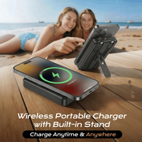 Batterie externe portable magnétique sans fil mini avec support pliable intégré et double charge rapide, chargeur portable avec câble