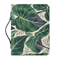 Housse de Bible en cuir PU avec imprimé botanique tropical de feuilles de taro personnalisées, avec fermeture éclair et poignée de transport