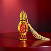 Flacon d'Attar Arabe Plaqué Or 12 ml avec Bille Roulante à Pompon, Contenant Décoratif pour Huile Essentielle, Idéal pour Parfum Oud