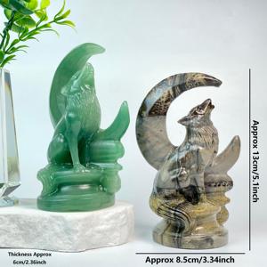 Nuovi Arrivi: Scultura di <span class=keywords><strong>Lupo</strong></span> con Luna in Cristallo Naturale e Pietre Preziose Miste per Decorazione e Feng Shui - Product Image 3
