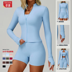 โคโค่ โยคะเสื้อแจ็คเก็ตฟิตเนสแขนยาวมีซิปสีทึบผสมไนลอนแห้งเร็วสำหรับผู้หญิง Smlxl CX6116 - Product Image 3