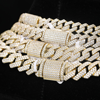Jeune garçon Hip Hop bijoux en gros 8mm-14mm 14K or 925 argent 2 rangées VVS Moissanite diamant glacé cubain lien chaîne collier
