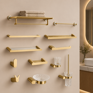 Set di Accessori per Bagno e Cucina in Acciaio Inox Spazzolato Oro, Design Moderno, Facile da Pulire, Montaggio a Parete, Lussuoso - Product Image 2