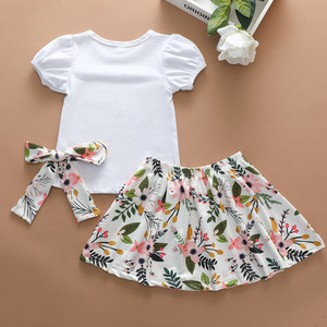 Vêtements d'été pour filles, T-shirts à manches courtes tricotés imprimés, ensembles de jupes pour bébés, vêtements pour enfants - Product Image 2