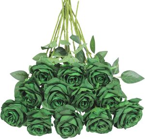 Roses vert olive en pleine floraison Fleurs artificielles Roses en soie Toucher réel <span class=keywords><strong>Bouquet</strong></span> de mariée pour la décoration florale de la maison du jardin de la fête - Product Image 3