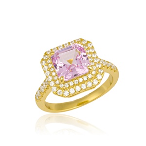 Deyin Nhà Máy Giá Phòng Thí Nghiệm Màu Hồng Đá Quý 925 Sterling Silver Bạc Người Phụ Nữ Vàng Mạ Nhẫn Trang Sức Bling Kim Cương Engagement Bridal - Product Image 2