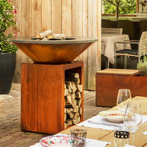 Barbecue moderne en acier Corten pour jardin, foyer à bois, barbecue au charbon de bois pour l'extérieur - Product Image 2