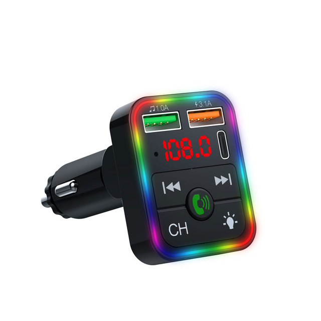 Justlink BT 5.3 DSP FM Transmitter Car Charger Dual USB 3.1A Quick Charge MP3 Player Anti-Slip Hands Free Call Kit 7 Color LED