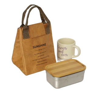 Sac à déjeuner isotherme pliable en Tyvek, durable, lavable, avec impression de logo personnalisé, couleur marron, pour l'école, le bureau, ou comme sac isotherme. - Product Image 1