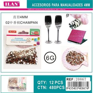 Strass Ilan 4 mm colore champagne per artigianato, confezione da 6g - Product Image 1