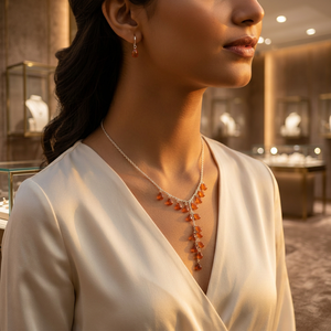 A Classic 925 <b>Silver</b> Rhodium Plated Amber Pendant Necklace Water Drop Shape <b>Snake</b> <b>Chain</b> Trendy Women's Everyday Wear Jewelry - Product Image 3