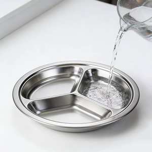 <span class=keywords><strong>Plateau</strong></span> de nourriture en acier inoxydable 304 métal pour l'école Walmart vente en gros, boîte marron moderne chaude assiette ronde plat assiette à dîner - Product Image 4