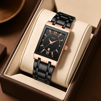 Reloj de Pulsera Rectangular de Acero Inoxidable para Hombre, Casual, con Calendario, Cuarzo, Resistente al Agua, Caja de 10 mm, Resistente al Agua hasta 30 m, Esfera con Agujas de 41 mm
