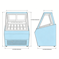 -18 ° C à -22 ° Congélateur à refroidissement par ventilateur, vitrine commerciale autonome pour glaces et gelatos