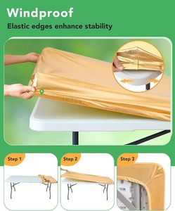 Mantel ajustable dorado para mesa rectangular, cubierta elástica plegable para mesa, resistente al agua, reutilizable para exteriores - Product Image 3