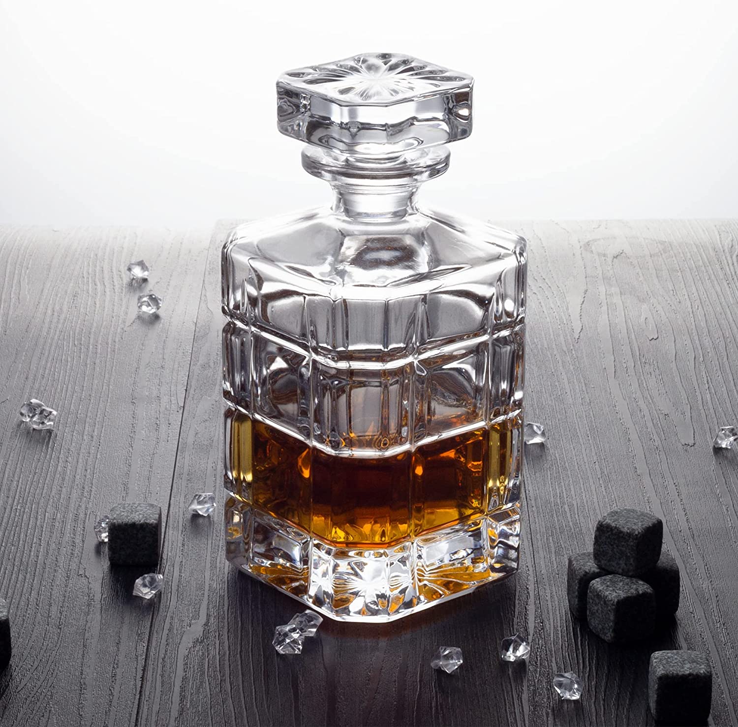 Square Engraved 30oz Whiskey Decanter with Glass Stopper