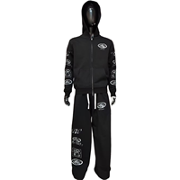 Ensemble sweat à capuche et pantalon de survêtement hiver coupe ajustée personnalisée avec impression 3D en relief, broderie intégrale zippée, patchs déchirés, style streetwear, grandes tailles