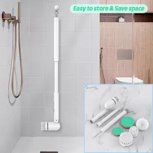 Cabeças de limpeza substituíveis, braço de extensão ajustável, escova rotativa elétrica multifuncional para banheiro, purificador giratório