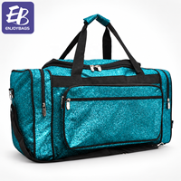 Sac de sport en tissu pailleté bleu sarcelle avec logo brodé personnalisé et strass, sac de voyage pour équipes de cheerleading, danse et gymnastique pour filles