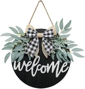 2022 New Arrival Wall Mounted Round Wood Welcome Door Signs for Festival Front Door Porch