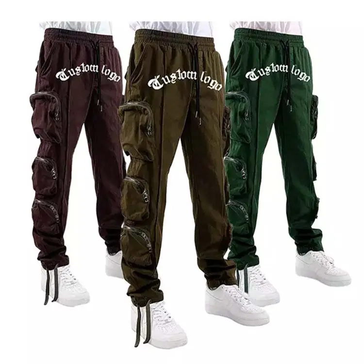 Men's Casual Solid Loose Trousers Pleated Multi Pockets Mid Waist Cargo Pants
