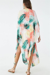 Long Sleeve Casual Bali Tropical Print <strong>Beach</strong> Maxi Dress Women Sexy Bikini Cover Ups Beachwear <strong>Kaftan</strong> - Product Image 2