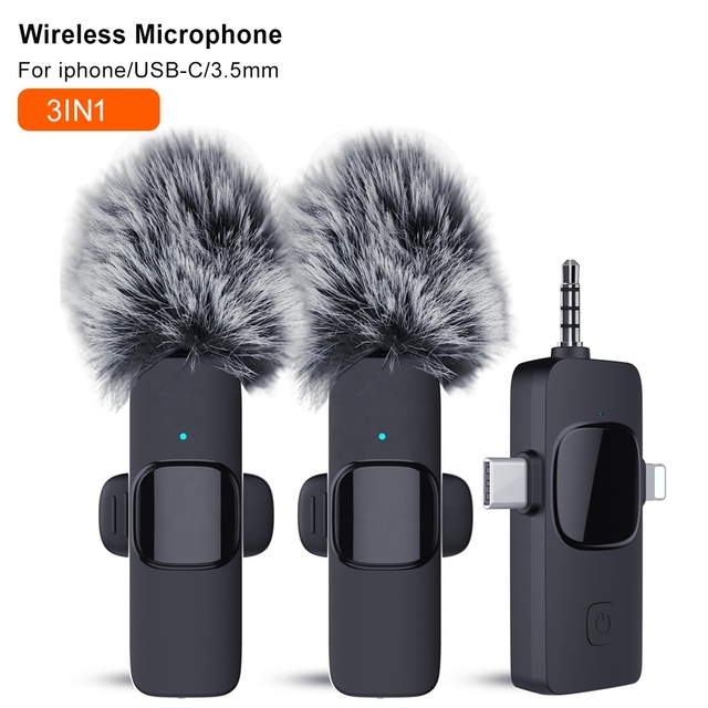3 in 1 Dual Lapel Microphone Lavalier Wireless Microphone for iPhone Android Camera Interviews Live Streaming YouTube TikTok